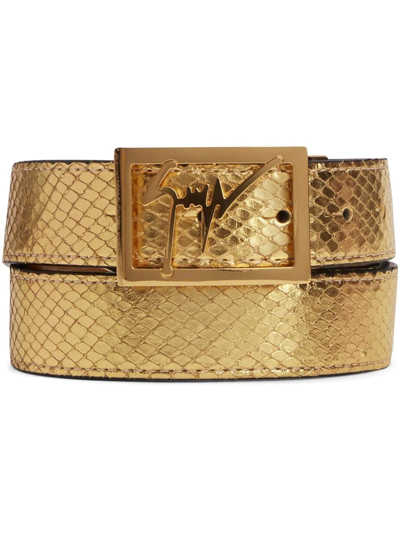Shop Giuseppe Zanotti Linum Snakeskin-effect Belt In Gold