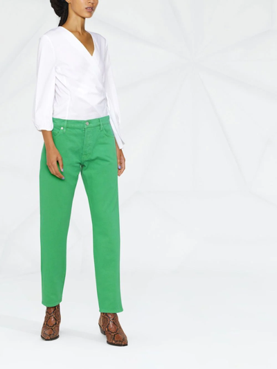 Shop Frame Logo-patch Straight-leg Trousers In Green