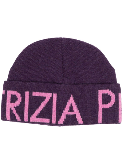 Shop Patrizia Pepe Logo-print Knitted Beanie In Purple