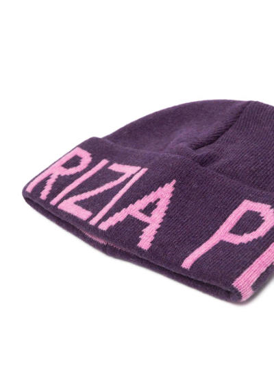 Shop Patrizia Pepe Logo-print Knitted Beanie In Purple