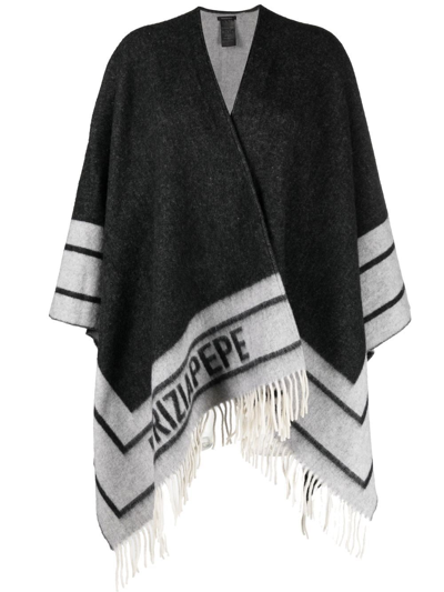 Shop Patrizia Pepe Double-faced Fringed Poncho In Grey