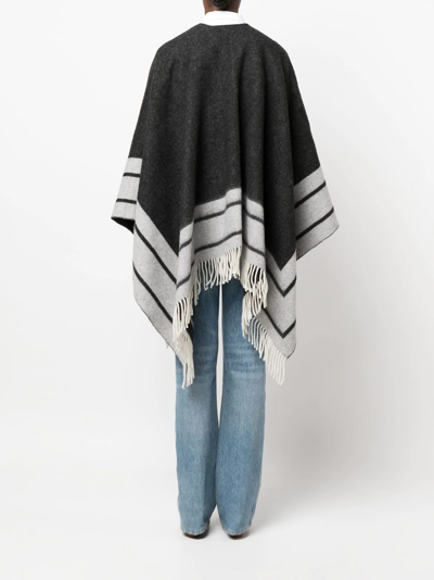 Shop Patrizia Pepe Double-faced Fringed Poncho In Grey