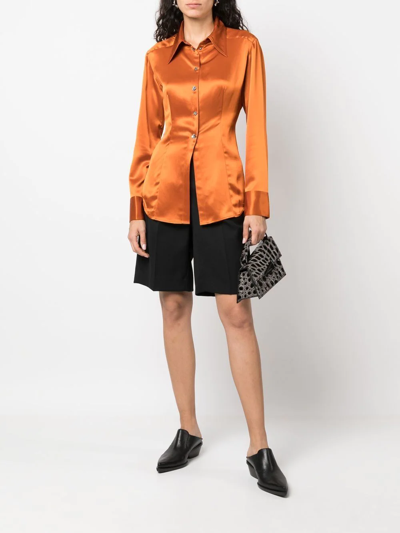 Shop Acne Studios Point-collar Satin Shirt In Orange