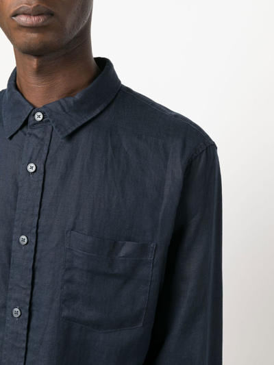 Shop Vince Linen Long-sleeve Shirt In Blue