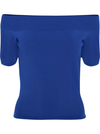 Shop Alexander Mcqueen Off-shoulder Shirt In Blue