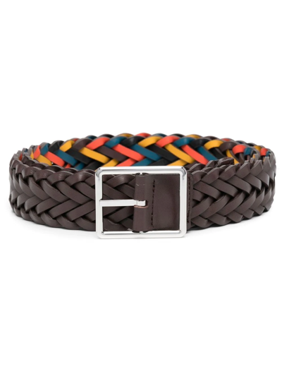 Paul Smith Brown Reversible Plaited Leather Belt In Brown