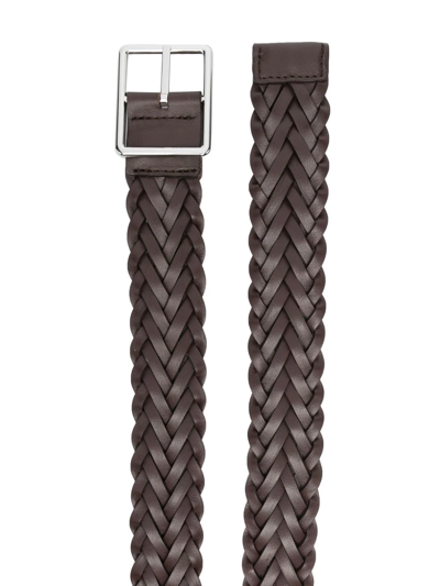 Paul Smith Brown Reversible Plaited Leather Belt In Brown