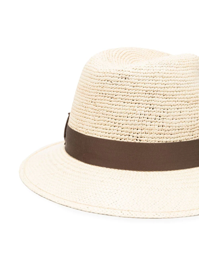 Shop Borsalino Ribbon-detail Sun Hat In Neutrals