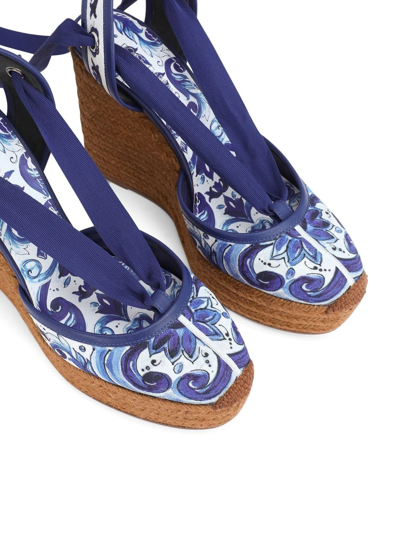 Shop Dolce & Gabbana Majolica-print Espadrille Wedges In Blue