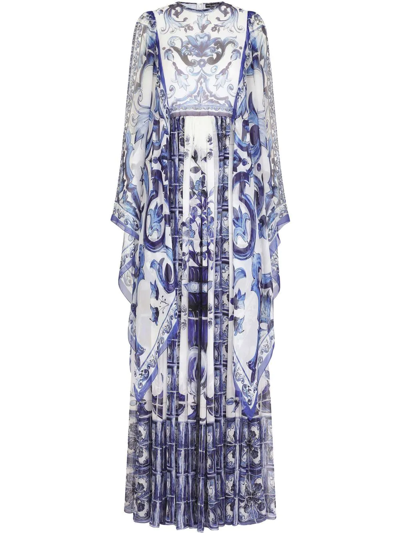 Shop Dolce & Gabbana Majolica-print Floor Length Dress In Blue