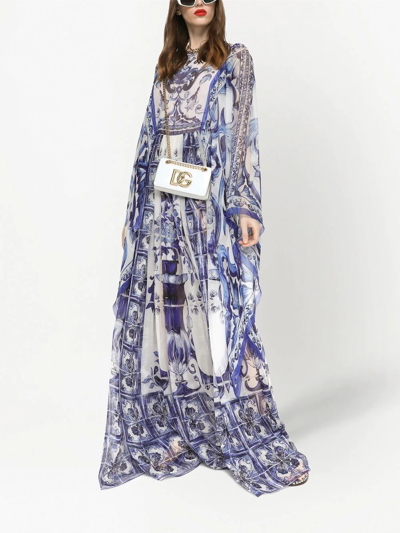 Shop Dolce & Gabbana Majolica-print Floor Length Dress In Blue