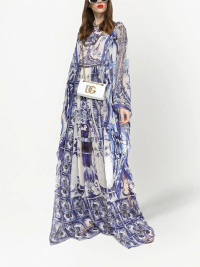 Dolce & Gabbana Tile-print Silk Chiffon Maxi Dress In Blue