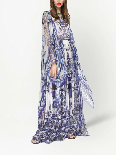 Dolce & Gabbana Tile-print Silk Chiffon Maxi Dress In Blue