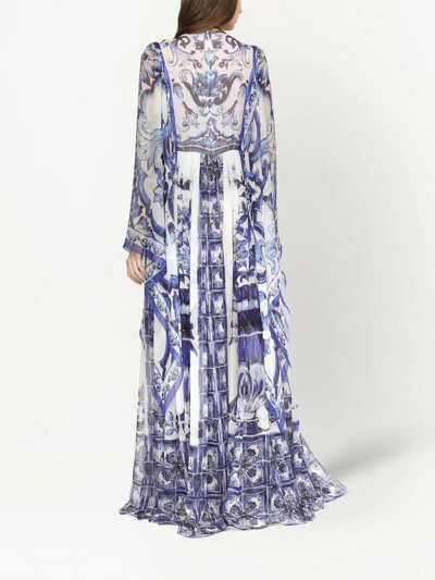 Dolce & Gabbana Tile-print Silk Chiffon Maxi Dress In Blue