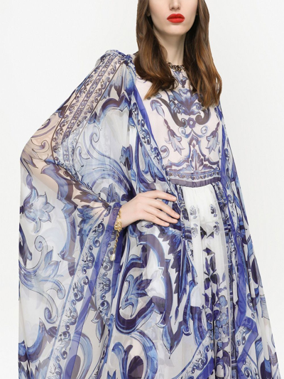 Dolce & Gabbana Tile-print Silk Chiffon Maxi Dress In Blue