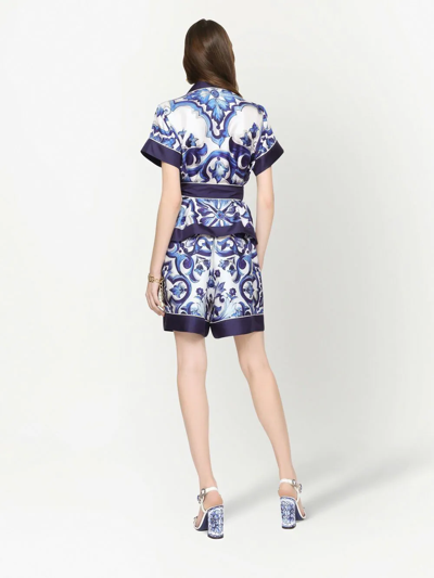 Dolce & Gabbana Majolica-print Silk Shorts In Blue