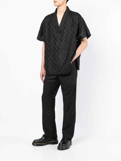 Shop Onefifteen X Anowhereman Check-pattern V-neck T-shirt In Black