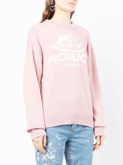 Shop Fiorucci Intarsia-knit Logo-motif Jumper In Pink