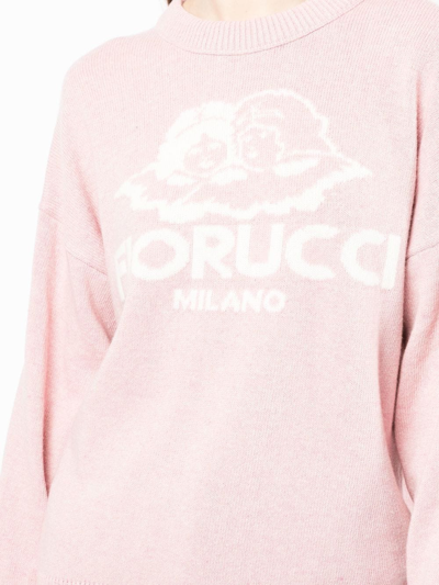 Shop Fiorucci Intarsia-knit Logo-motif Jumper In Pink