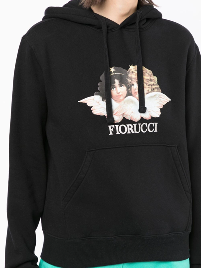 Shop Fiorucci Logo-print Cotton Hoodie In Black