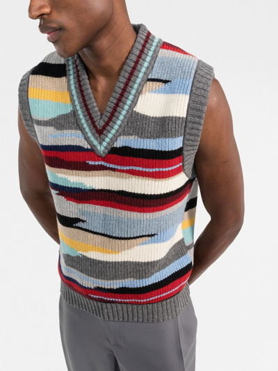 Shop Missoni Abstract-pattern V-neck Knitted Vest In Grey