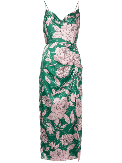 Shop Milly Nenuphar Floral-print Midi Dress In Green