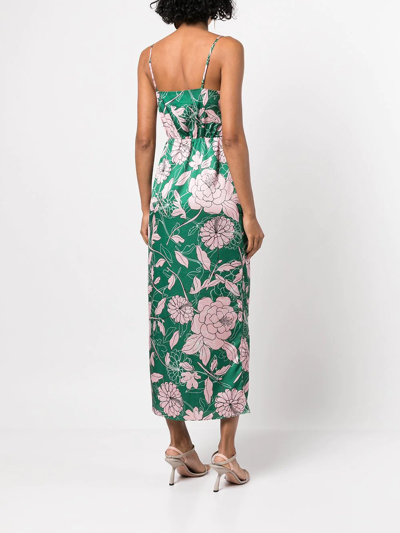 Shop Milly Nenuphar Floral-print Midi Dress In Green