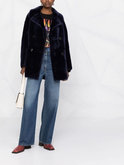 Blancha Shearling Jacket Long Sleeves In Blue