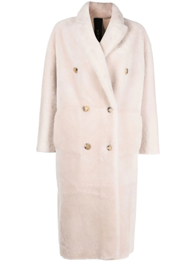 Shop Blancha Double-breasted Reversible Shearling Coat In Neutrals
