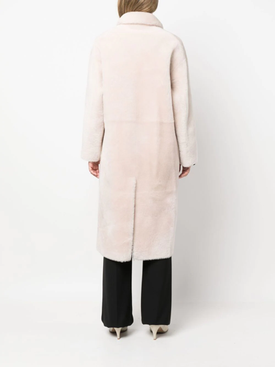 Shop Blancha Double-breasted Reversible Shearling Coat In Neutrals