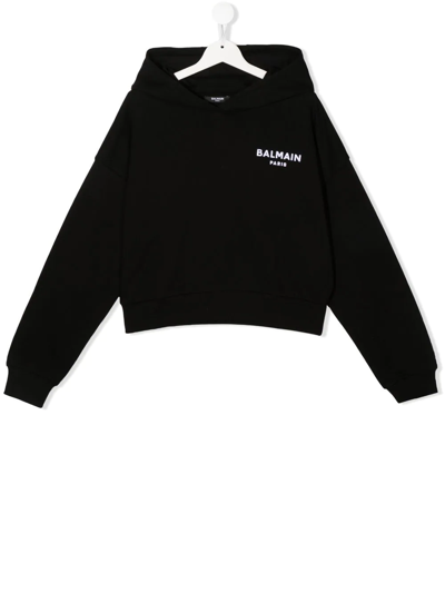 Shop Balmain Teen Logo-print Cotton Hoodie In Black