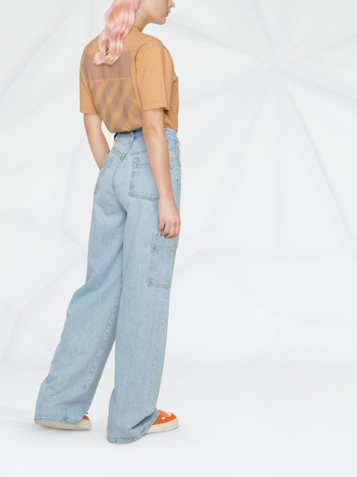 Off-white Diag-print Cotton T-shirt In Orange