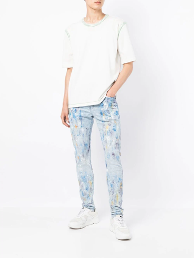 Purple Brand Paint-splattered Slim Jeans In Blue