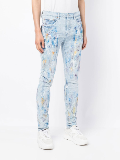 Purple Brand Paint-splattered Slim Jeans In Blue