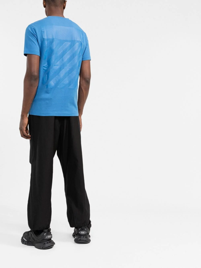 Off-white Diag-stripe Cotton T-shirt In Blue