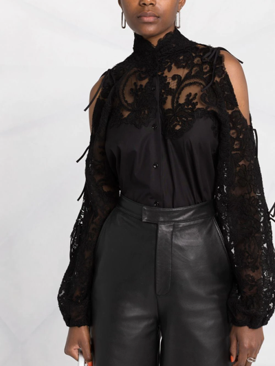 Shop Ermanno Scervino Lace-panelling Cold-shoulder Blouse In Black