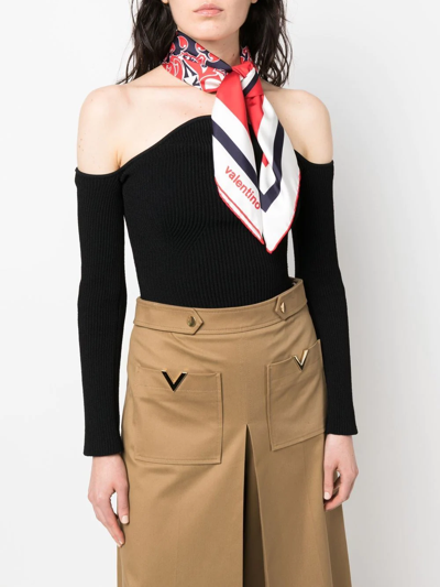 Valentino Archive Manifesto Bandana Print Silk Scarf In Red