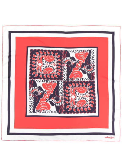 Valentino Archive Manifesto Bandana Print Silk Scarf In Red