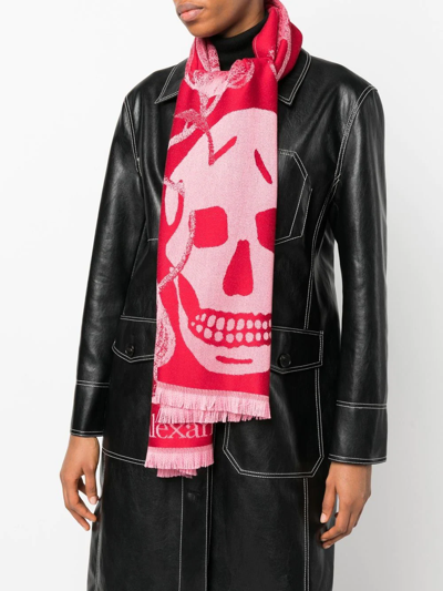 Shop Alexander Mcqueen Skull-jacquard Wool Scarf In Red