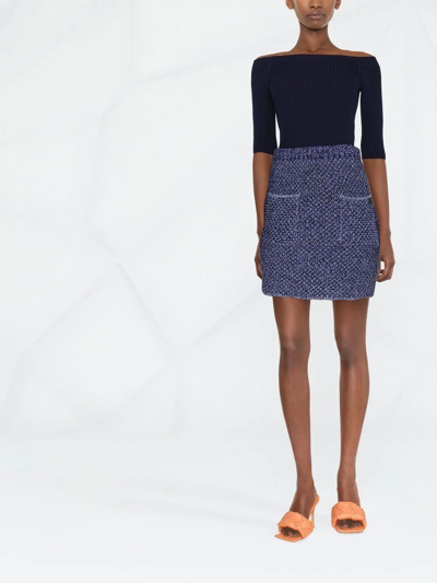 Shop Ferragamo High-waisted Tweed Miniskirt In Blue