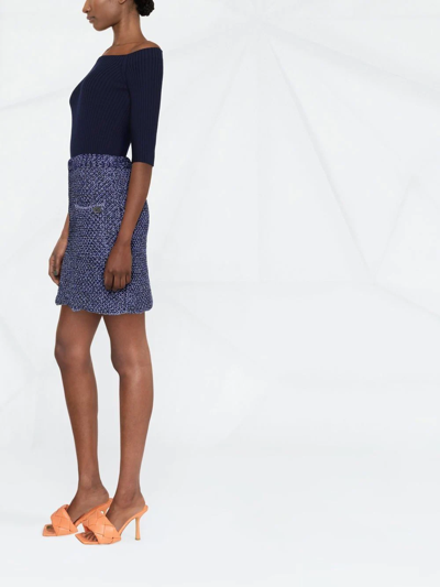 Ferragamo High-waisted Tweed Miniskirt In Blue