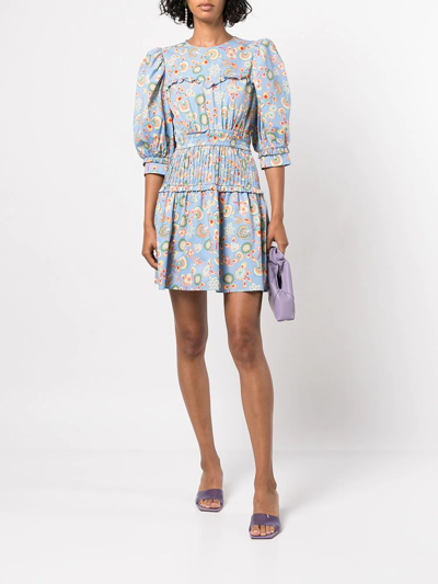 Shop Diane Von Furstenberg Phoebe Floral-print Mini Dress In Blue