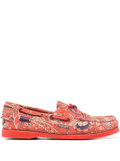 Shop Sebago Paisley Print Lace-up Loafers In Orange