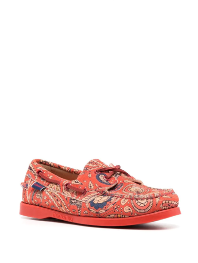 Shop Sebago Paisley Print Lace-up Loafers In Orange