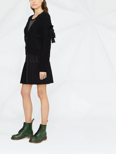 Shop Red Valentino Bow-embellished Mix-knit Cardigan In Black
