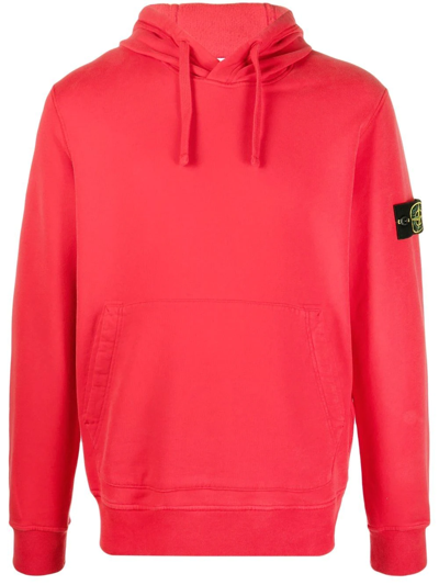 Shop Stone Island Compass-patch Cotton Hoodie In Red