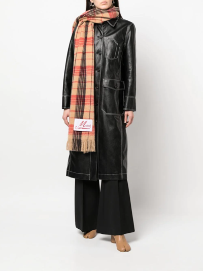Shop Marni Check-patterned Fringed Scarf In Brown