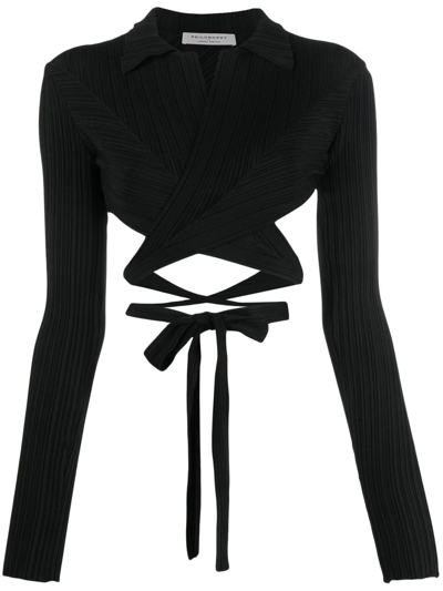 Shop Philosophy Di Lorenzo Serafini Plissé Wrap-around Cropped Shirt In Black