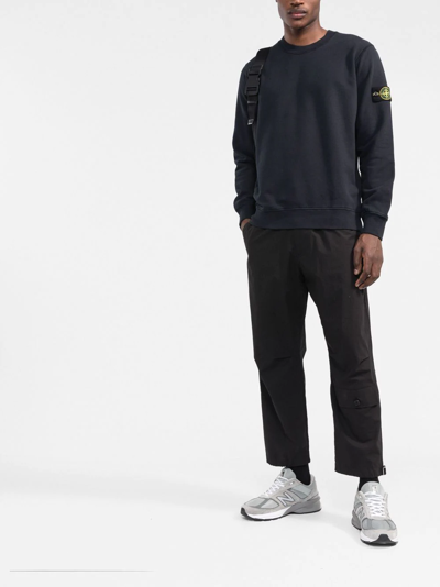 Shop Stone Island Compass-patch Cotton Sweatshirt In Blue