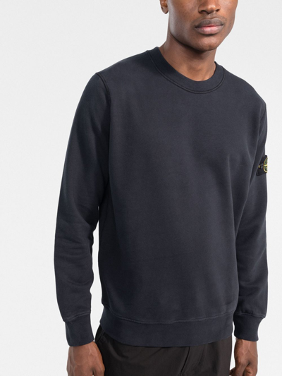 Shop Stone Island Compass-patch Cotton Sweatshirt In Blue